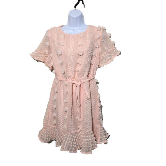 Merci Dresses & Skirts - &Merci Mini Dress Medium Blush Pink Textured Femme Romantic Tie Waist Flattering